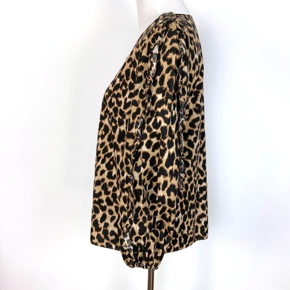 J. Crew Leopard Print Cotton Long Sleeve Ruffle Trim Blouse Sz S - Picture 9 of 16